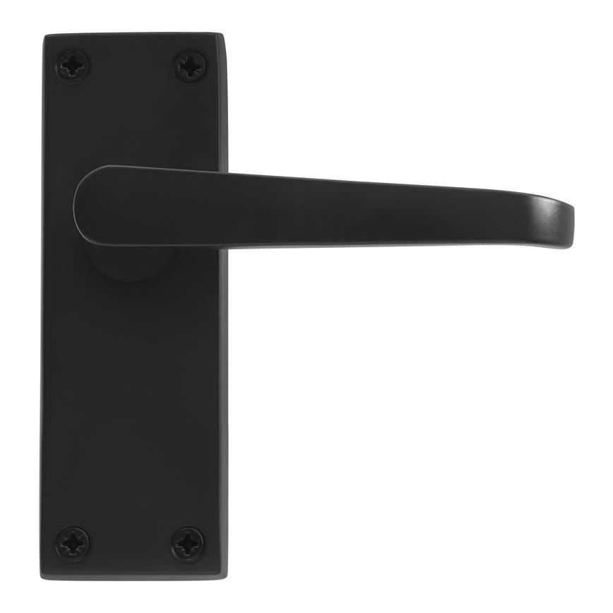 Victorian Matt Black Lever on Backplate Latch Door Handle Pair