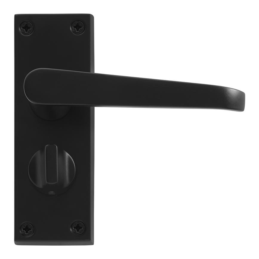 Victorian Matt Black Lever on Backplate Privacy Door Handle Pair