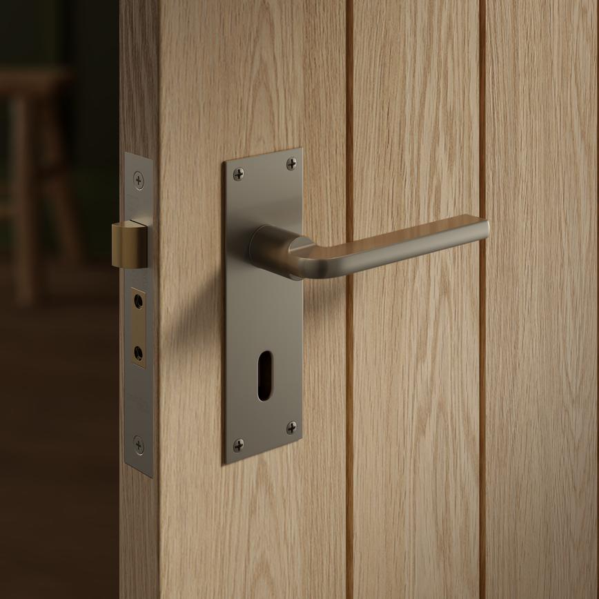 Fuller and Forge Munch Satin Nickel Lever on Slim Backplate Lock Door Handle Pair