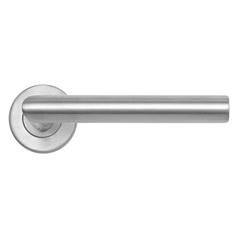 Lecco Satin Stainless Steel Fire Rated Mitred Lever on Rose Door Handle Pair