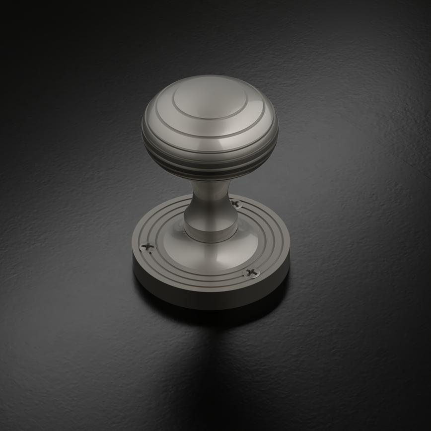 Fuller and Forge Beehive 62mm Ringed Round Mortice Knob on Rose Pair Studio