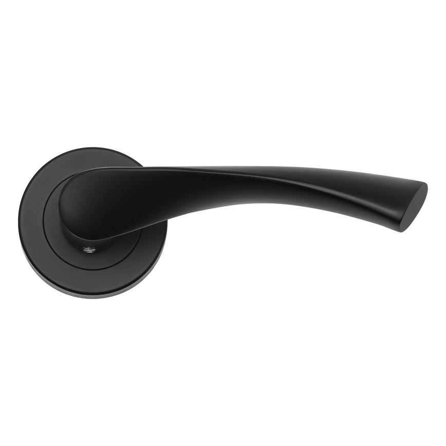 Sofia Matt Black Lever on Rose Door Handle Pair