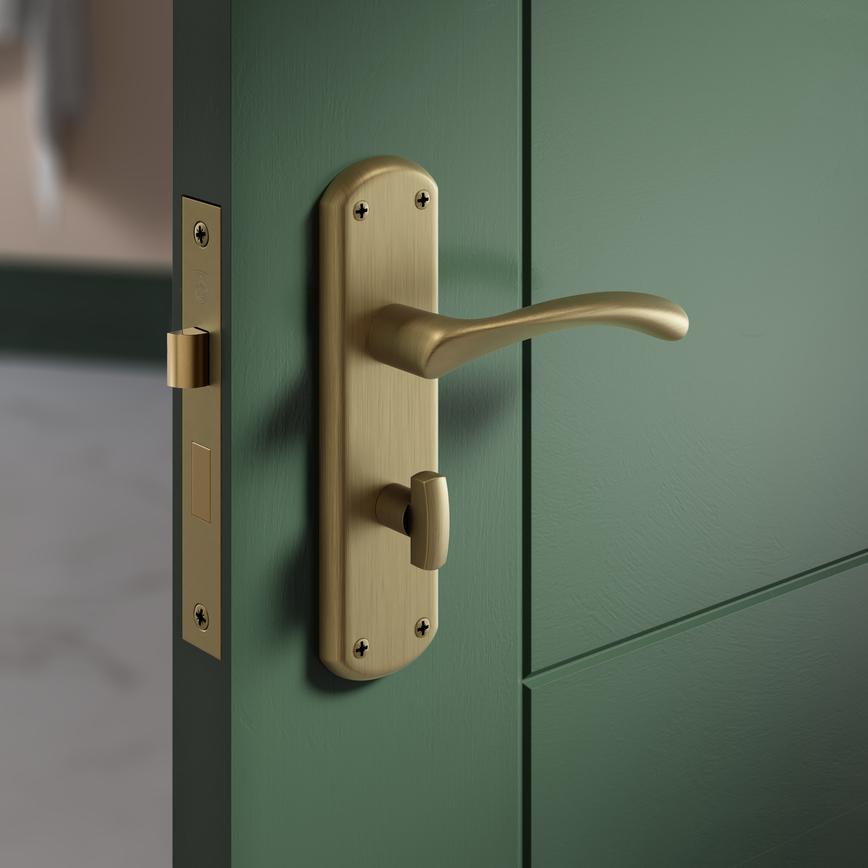 Fuller and Forge Garda Antique Brass Lever on Backplate Bathroom Door Handle Pair Situational Image