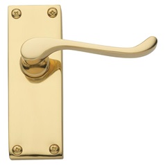 Victorian Scroll Lever on Backplate Polished Brass Door Handle Pair