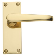 Victorian Lever on Backplate Polished Brass Door Handle Pair
