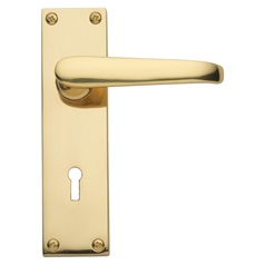 Victorian Lever on Backplate Lock Brass Door Handle Pair