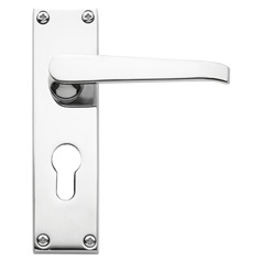 Victorian Lever on Backplate Euro Lock Polished Chrome Door Handle Pair