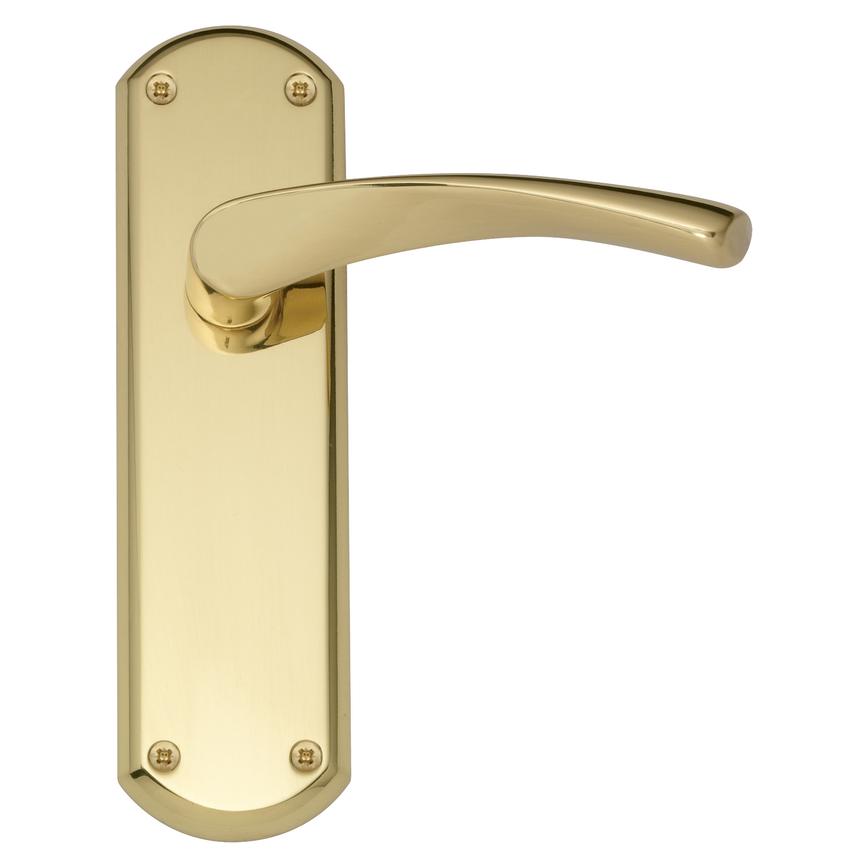 Garda Lever on Backplate Polished Brass Door Handle Pair