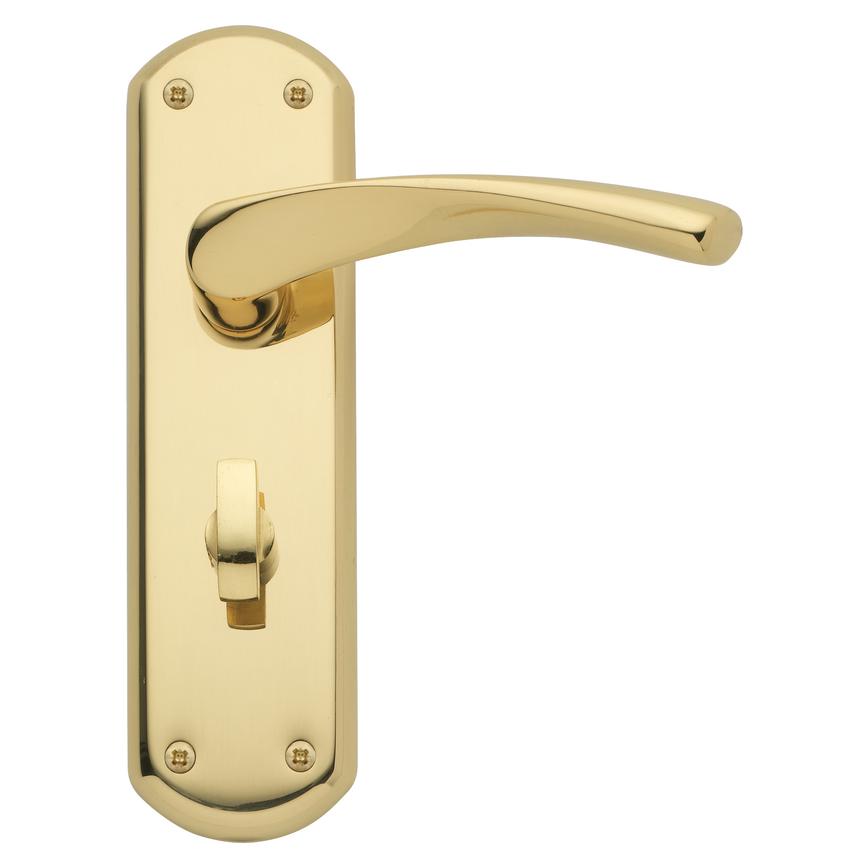 Garda Lever on Backplate Bathroom Polished Brass Door Handle Pair
