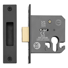 Matt Black 78mm Case 56.5mm Backset Euro Profile Mortice Deadlock