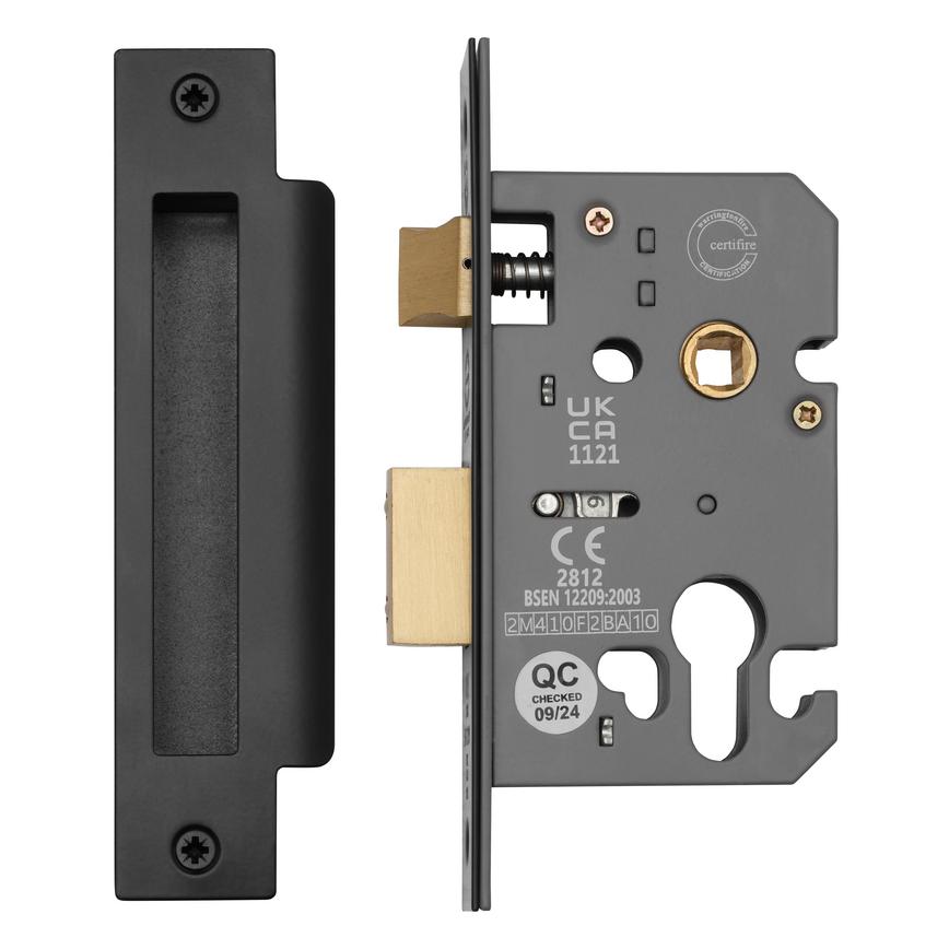 Matt Black 66mm Case 44.5mm Backset Euro Profile Mortice Sashlock