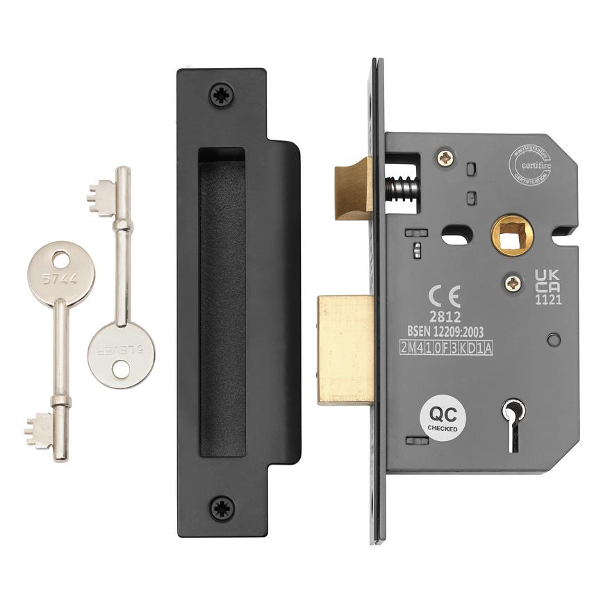 Matt Black 67mm Case 44mm Backset 5 Lever Mortice Sashlock