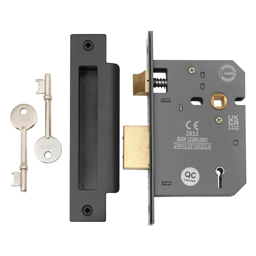 Matt Black 79mm Case 57mm Backset 5 Lever Mortice Sashlock