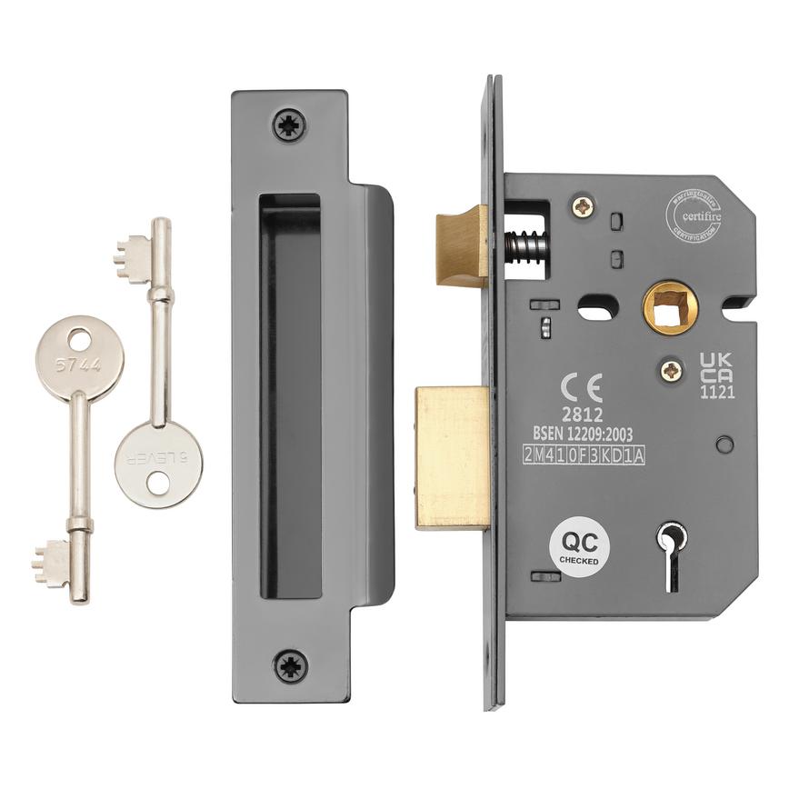 Polished Black Nickel 67mm Case 44mm Backset 5 Lever Mortice Sashlock