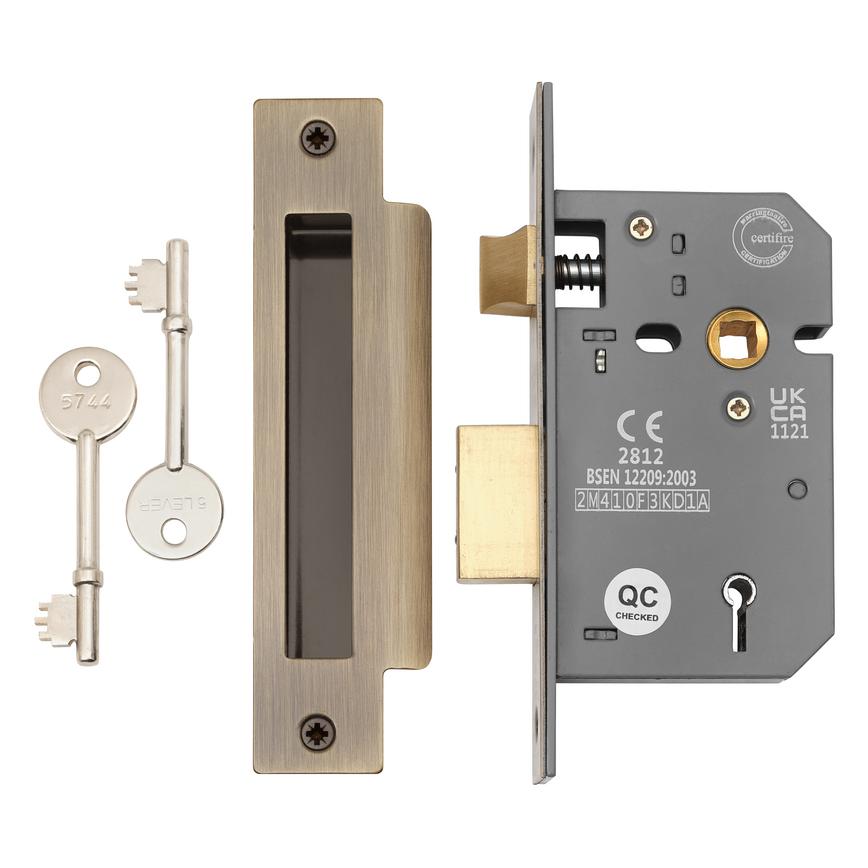 Antique Brass 67mm Case 44mm Backset 5 Lever Mortice Sashlock