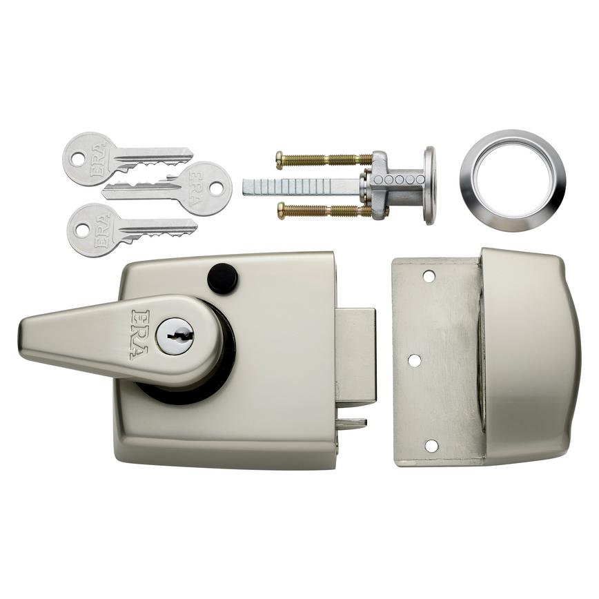 ERA Double Locking Nightlatch Satin Nickel Case & Cylinder (40mm & 60mm backset)