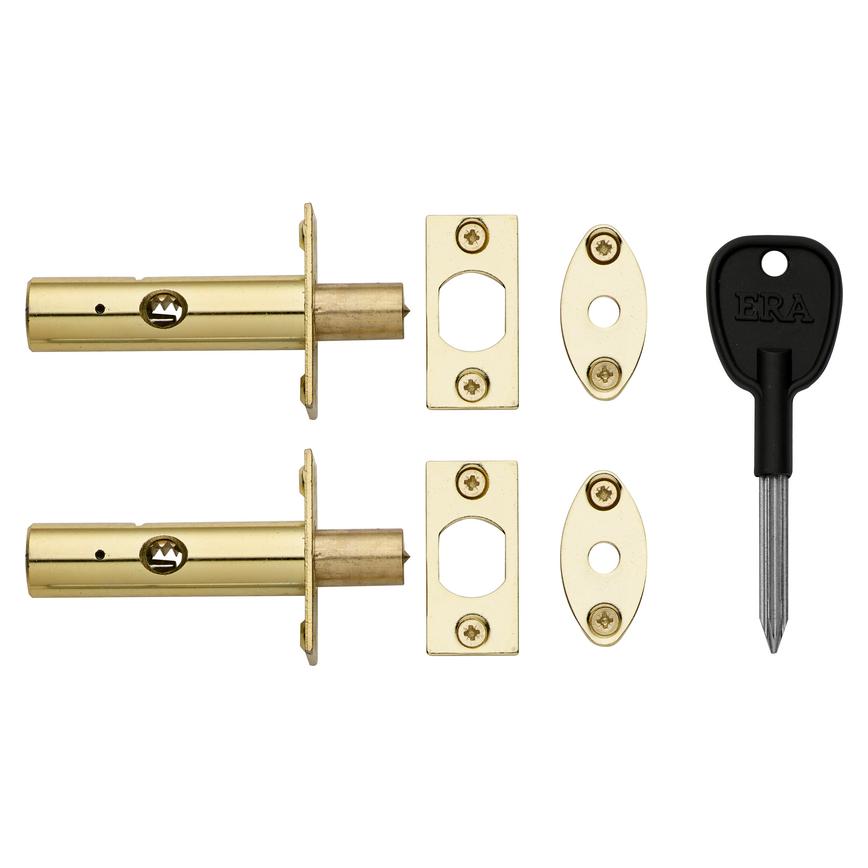 Brass Door Security Bolt Twin Pack (2 bolts, 1 key)