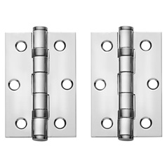 Polished Chrome 76mm x 50mm Light Duty Ball Bearing Butt Hinge Pack of 2