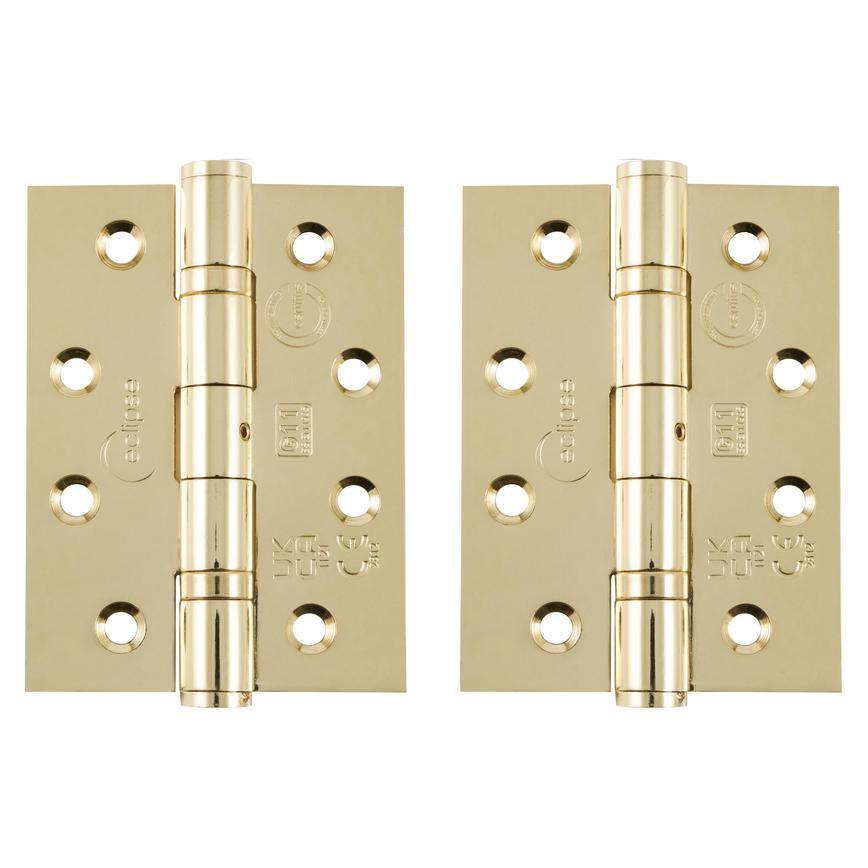 Eclipse Polished Brass 102mm x 76mm Heavy Duty Grade 11 Ball Bearing Fire Rated Butt Hinge Pack of 2