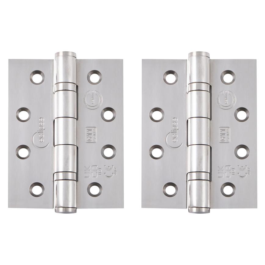 Eclipse Polished Stainless Steel 102mm x 76mm Heavy Duty Grade 11 Ball Bearing Fire Rated Butt Hinge Pack of 2
