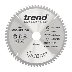 Trend 216mm x 30mm 64T Multi Material Mitre Saw Blade