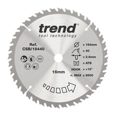 TLS0726 Trend 184mm x 16mm 40T Hardwood Circular Saw Blade