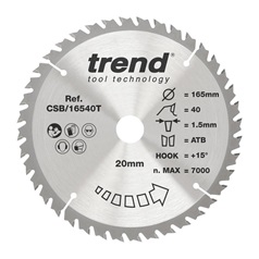 TLS0727 Trend 165mm x 20mm 40T Hardwood Cordless Circular Saw Blade