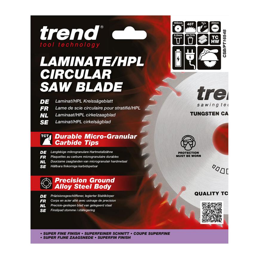 TLS1049 Trend 165mm x 20mm 48T Wood Plunge Saw Blade Packaging