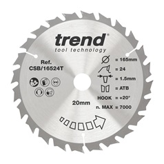 Trend 165mm x 20mm 24T Hardwood Cordless Circular Saw Blade