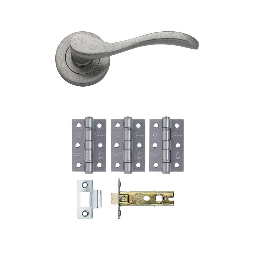 Pewter Effect Scroll Rose Handle Latch Pack