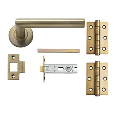 Mitred Lecco Rose Latch Pack Antique Brass Cut Out