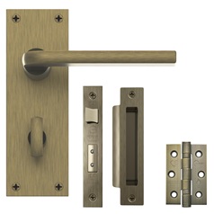Fuller and Forge Munch Matt Antique Brass Lever on Slim Backplate Bathroom Door Handle Pack