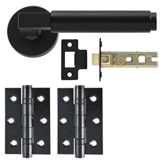 Runda Matt Black Lever on Rose Door Handle Pack
