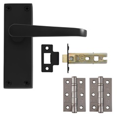 Victorian Matt Black Lever on Backplate Latch Door Handle Pack