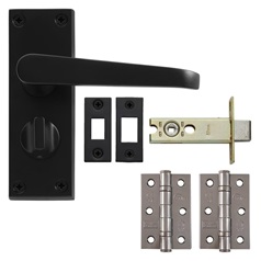 Victorian Matt Black Lever on Backplate Privacy Door Handle Pack