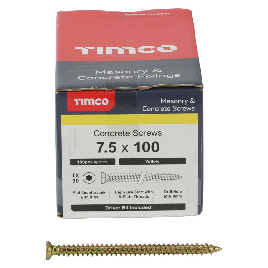 TIMCO MultiFix Concrete Screw 7.5mm x 100mm Box