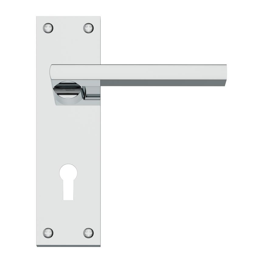 Auriga Polished Chrome Lever on Backplate Lock Door Handle Pair