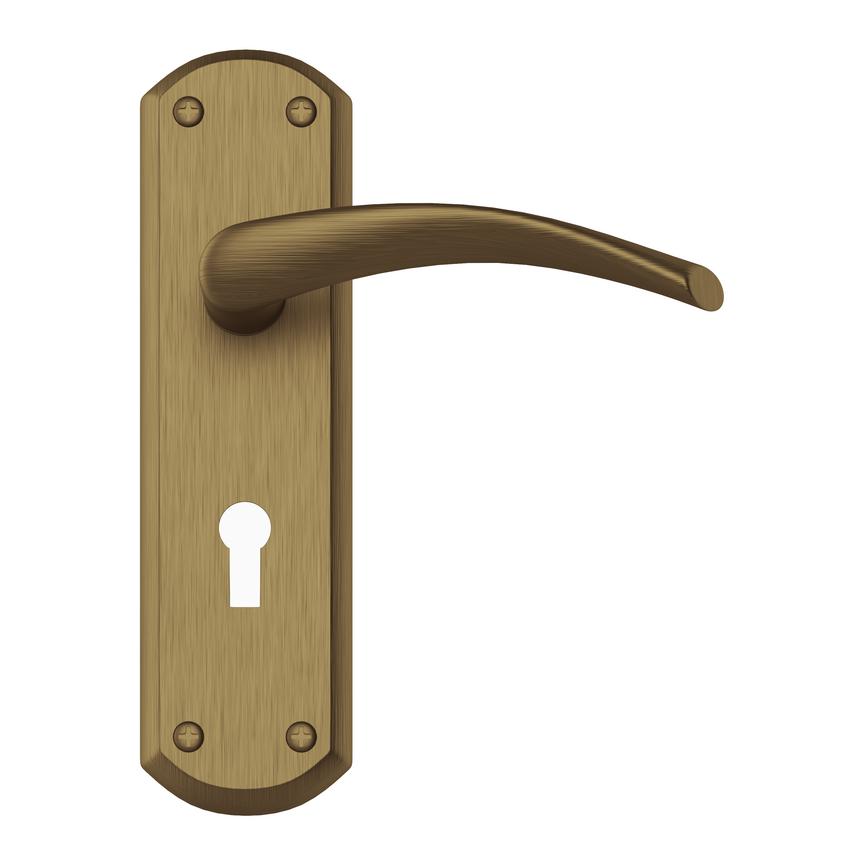Garda Antique Brass Lever on Backplate Lock Door Handle Pair