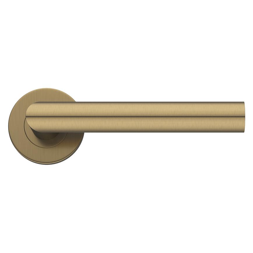 Mitred Lecco Anqtique Brass Lever on Rose Door Handle Pair