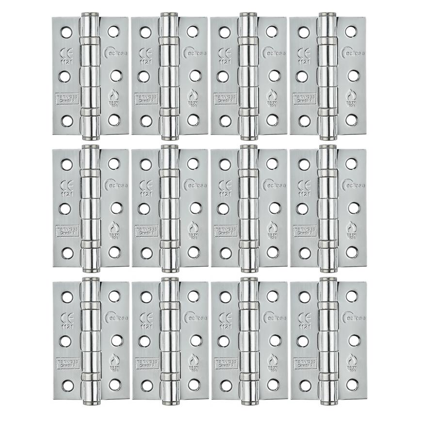 Eclipse 76mm Polished Chrome Grade 7 Ball Bearing Fire Door Hinge Pack of 12