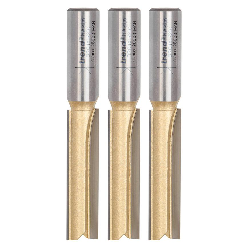Trend 12.7mm Non-Guided 1/2" Straight Router Cutter Pack of 3