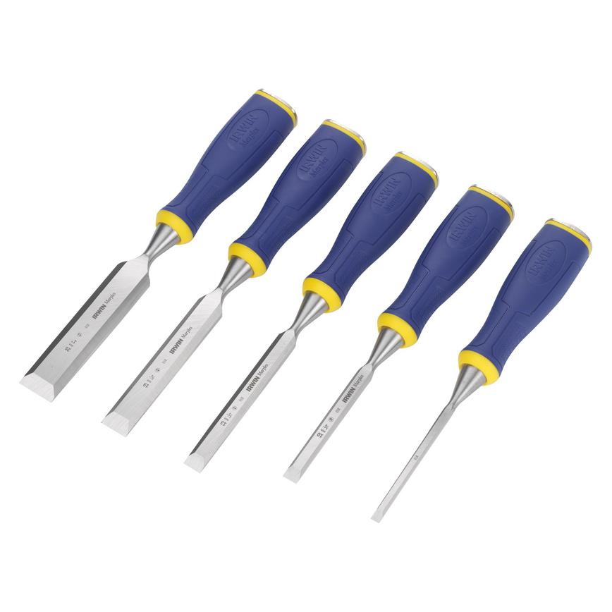 5 piece chisel set laid out, not in packaging