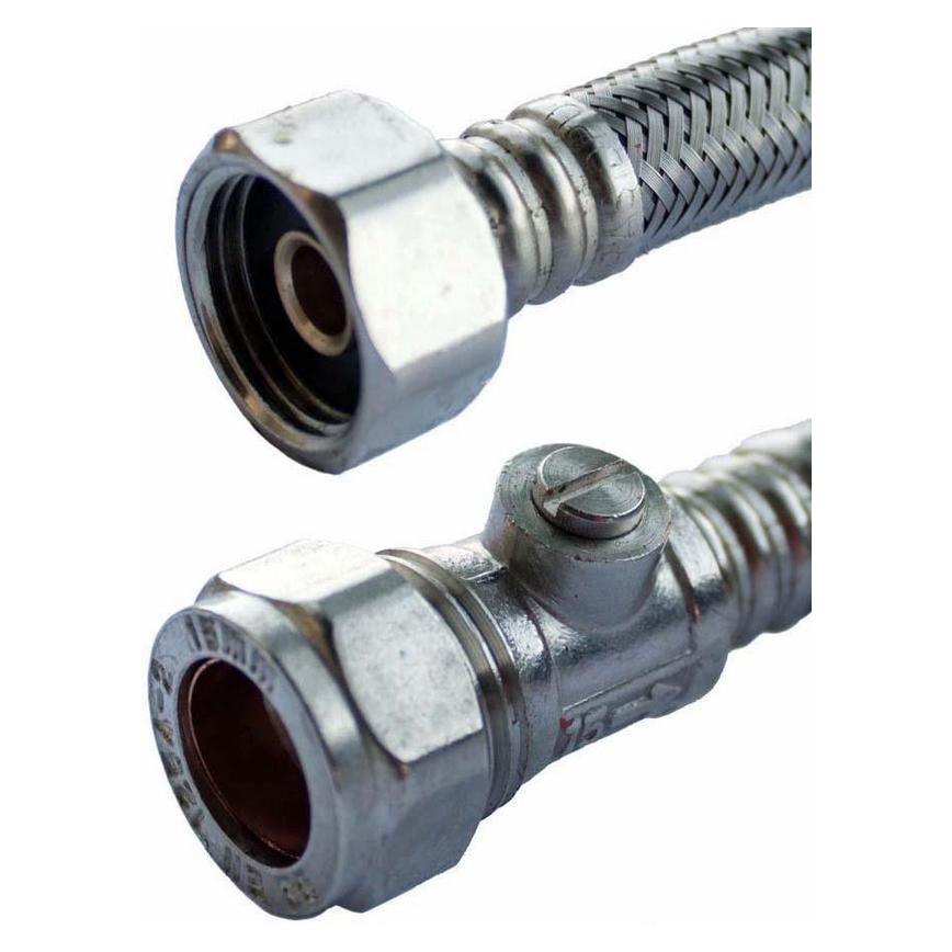 Oracstar PF9750 Chrome Screw Flexible Tap Connector and Isolating Valve 15mm x ½"