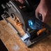 Evolution R185CCSX+ 185mm 230V Circular Saw in Use Cutting Through Chipboard With LED Light On