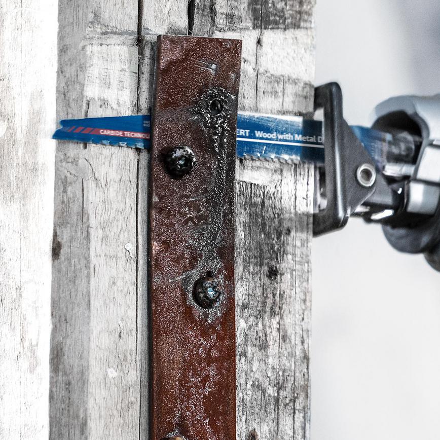 Bosch Reciprocating Saw Blade cutting through a screw