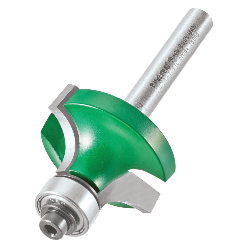 Trend Craft Pro 32mm x 15.9mm Guided ¼" PFTE Coated Rounding Over Router Cutter Angled View