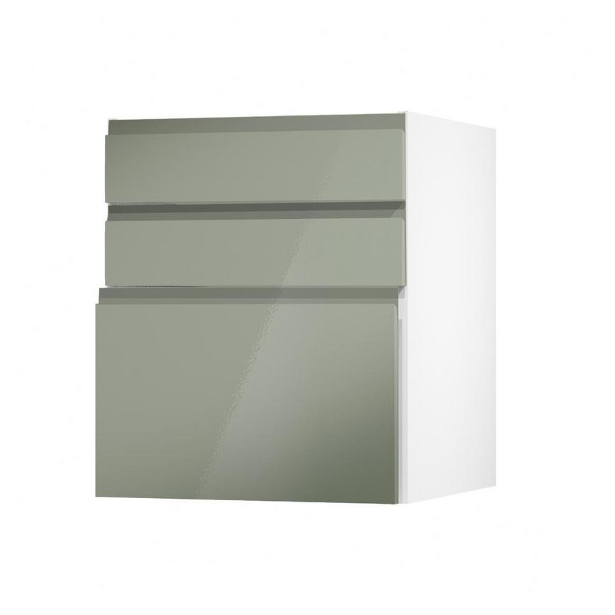 Clerkenwell Gloss Reed Green 600 Hob / Pan Drawer Door Open