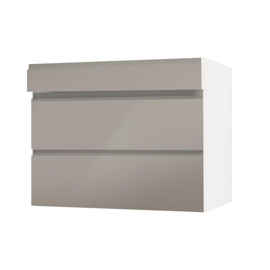 Clerkenwell Gloss Sand Grey 900mm x 160mm Drawer Front Shown with the Top Drawer Open at an Angle as Part of a Full Drawer Unit