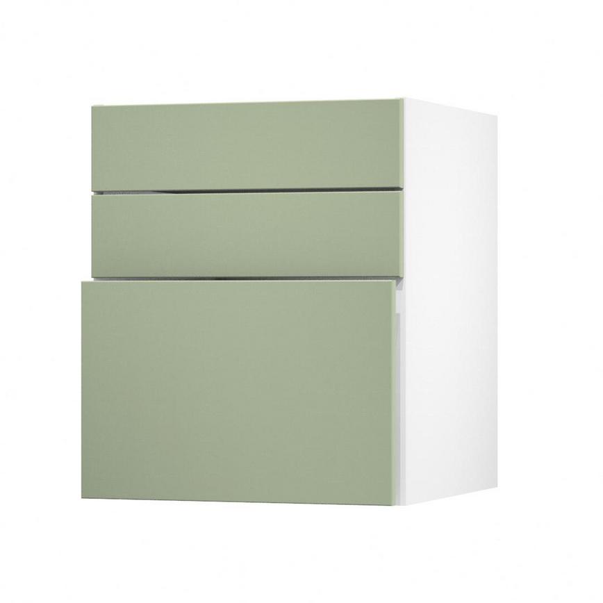 Hockley Super Matt Reed Green 600 Hob / Pan Drawer Door Open