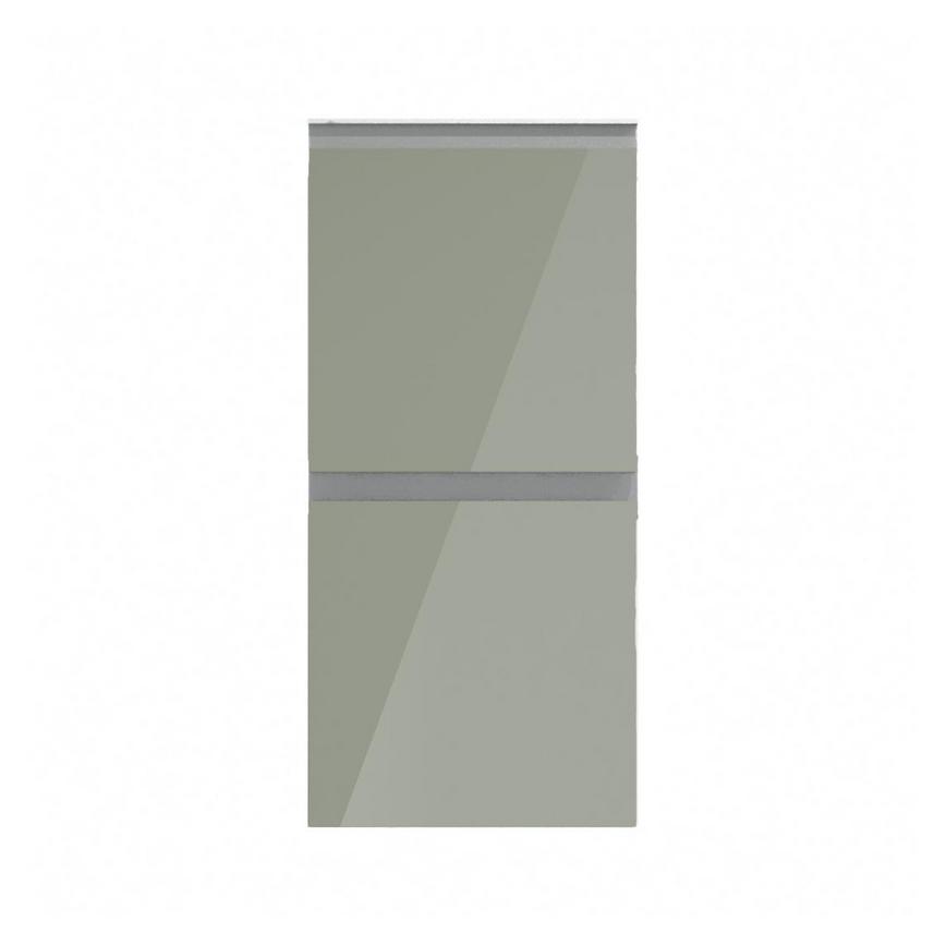 Hockley Mirror Gloss Reed Green 350mm x 342mm Pan Drawer Front Shown Closed from the Front as Part of a Full Drawer Unit